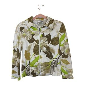 Vintage Joseph Ribkoff Green Tropical Floral Zip Jacket 8 Resortwear Designer